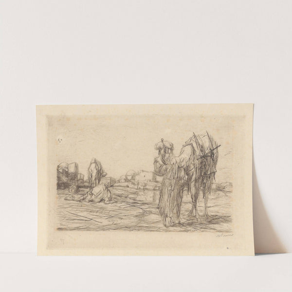 Kamelen met drijver voor een stad (1877 - 1932) by Marius Bauer