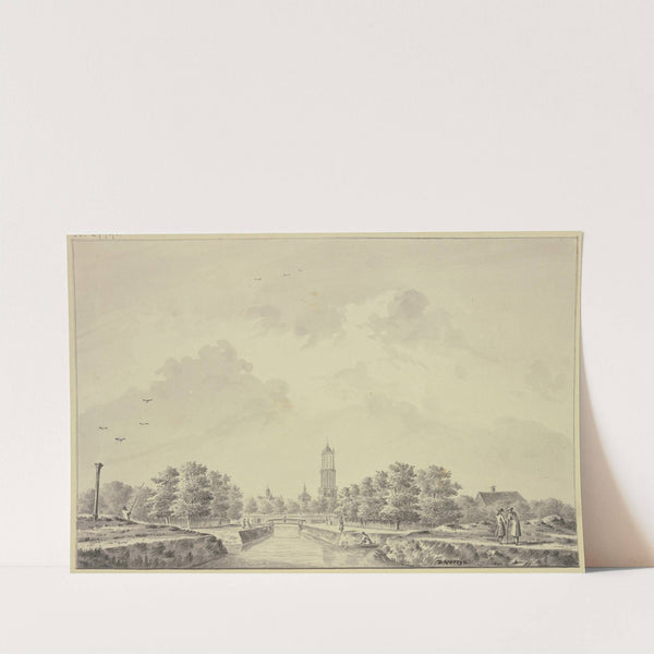 Kanalansicht, rechts zwei stehende Herren, links ein sitzender Angler by Dirk Verrijk