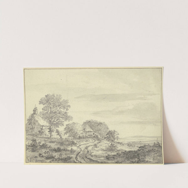 Kapelle und ein Bauernhaus unter Bäumen, dabei einiges Vieh, rechts am Rande zwei Hirten by Jan Wijnants