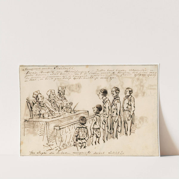 Karik., een zwartkijkende rechter spreekt jongens toe by Pieter van Loon