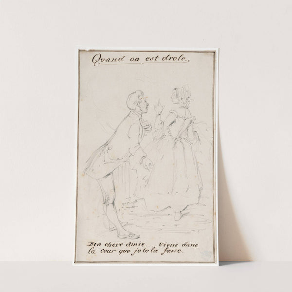 Karikatuur, man maakt vrouw het hof by Pieter van Loon