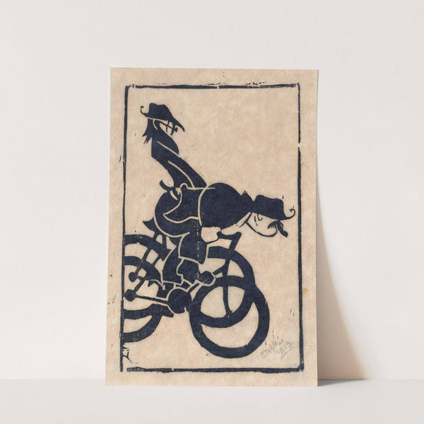 Karikatuur van Chris Lebeau en Frits Grabijn op de fiets (1913) by Reijer Stolk