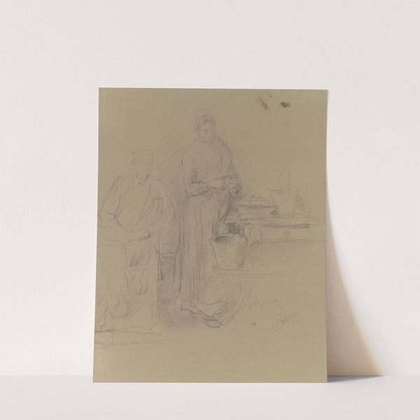 Kartoffeln schälende Bauersfrau, neben ihr sitzend ein Mann by Anton Burger