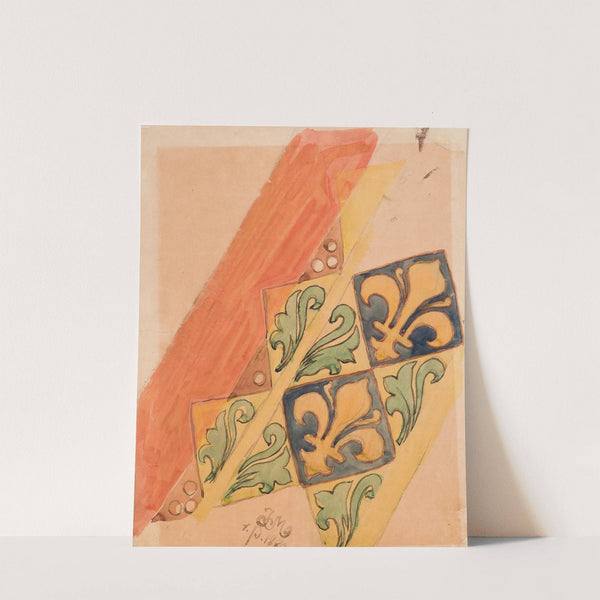 Karton do polichromii Kościoła Mariackiego - Fryz o motywie stylizowanych liści oraz lilii w polach kwadratowych by Jan Matejko