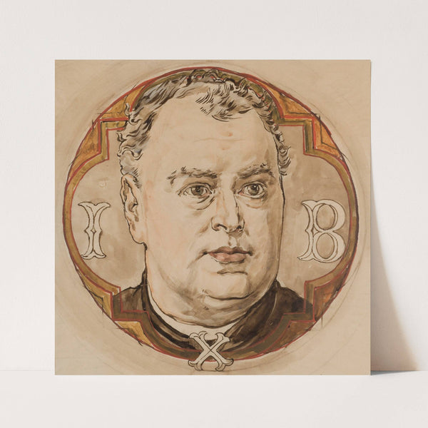 Karton do polichromii Kościoła Mariackiego – Głowa męska i litery I, B, X_ (ks. Jan Bukowski) (1888-1891) by Jan Matejko