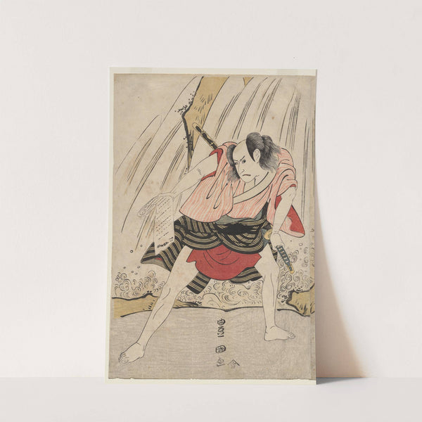 Kataoka Nizaemon VII and Ichikawa Yaozo III in a Confrontation Beside a Waterfall by Toyokuni Utagawa