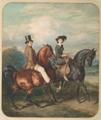 Kazimierz Łubieńskiwith his daughter Emilia on horseback (1856)