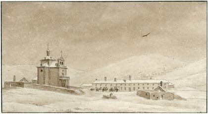 Kerk en herberg op de berg Gouadarama