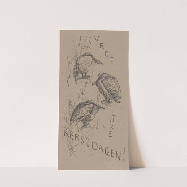 Kerstkaart met drie pelikanen by Theo van Hoytema