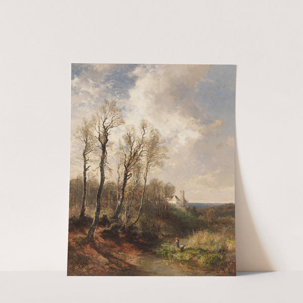 Kinder am Isarhochufer mit Blick auf Burg Grünwald by Josef Wenglein