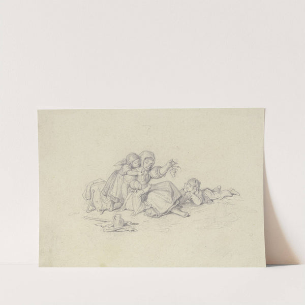 Kinder umringen ein Mädchen auf dem Feld by Arthur von Ramberg