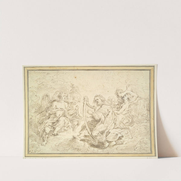 King David Playing the Harp Accompanied By Singing Angels by Matthys van den Bergh