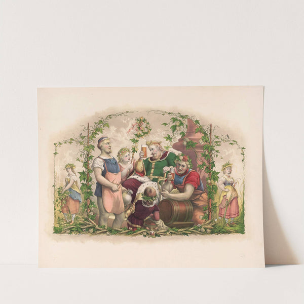 King Gambrinus seated, attended by brewers (1878) by Wittemann Bros.