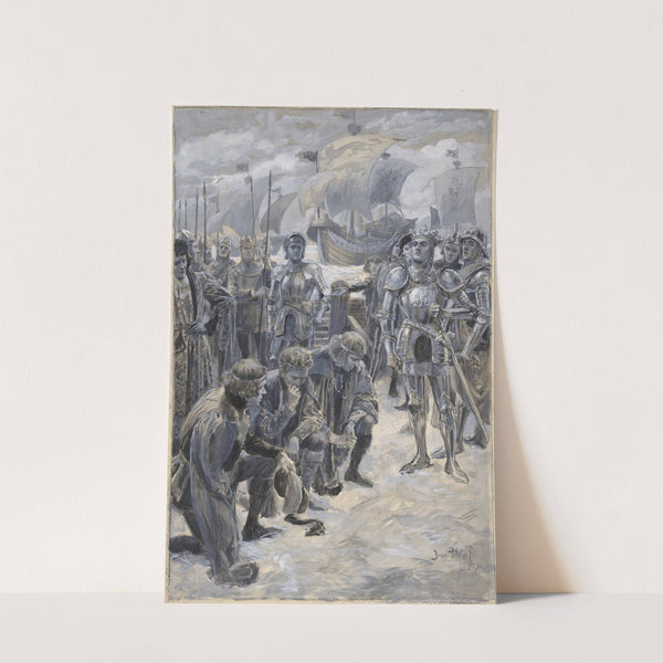 King Henry V, II, 2, as acted at the Lyceum, King Henry and Lords Scroop, Grey, and Cambridge, Lewis Waller (King Henry V) (1901) by Bernard Partridge