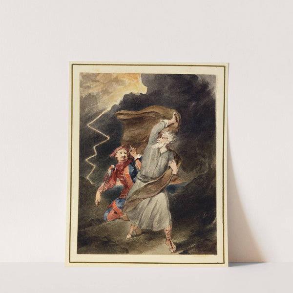 King Lear, act III, scene II, a heath, a storm, with thunder and lightning, enter Lear and Fool (1853) by James Stephanoff