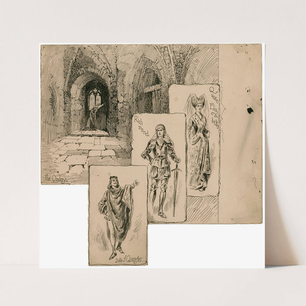 King Richard III, the oratory and three small insets of Queen Elizabeth (Mary Rorke), Richmond, and Duke of Gloucester (1889) by Herbert Railton