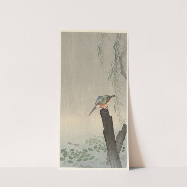 Kingfisher on tree stump by Ohara Koson