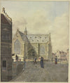 Kirche bei einer Brücke, ein lahmer Bettler bei einer Dame