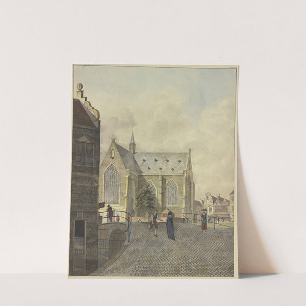 Kirche bei einer Brücke, ein lahmer Bettler bei einer Dame (1797) by Johannes Huibert Prins