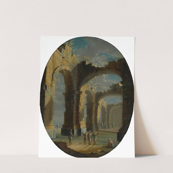 Kirchenruine mit Figuren by Leonardo Coccorante