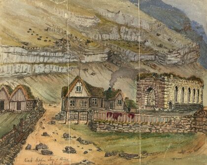 Kirk G boe Inn & ruins Faroe Island
