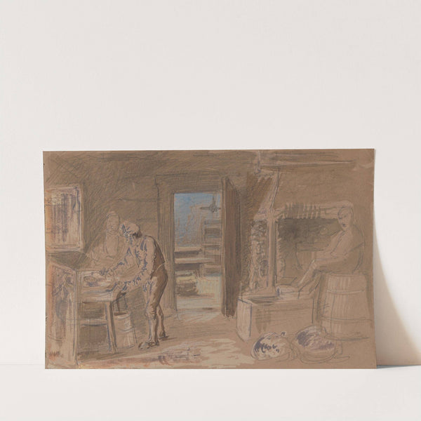 Kitchen interior with figures (between 1855 and 1857) by Adolph Tidemand