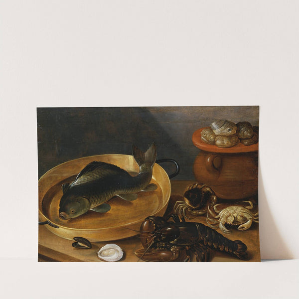 Kitchen Still Life with a Carp and Shellfish by Anonymous