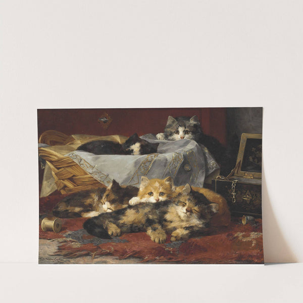Kittens In A Basket by Charles Van Den Eycken