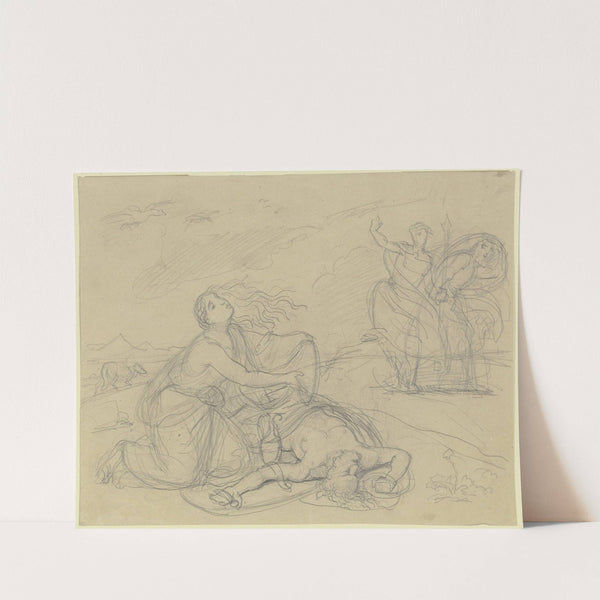 Klagende Frau am Leichnam eines Mannes, rechts zwei Frauen in Waffen by Victor Müller