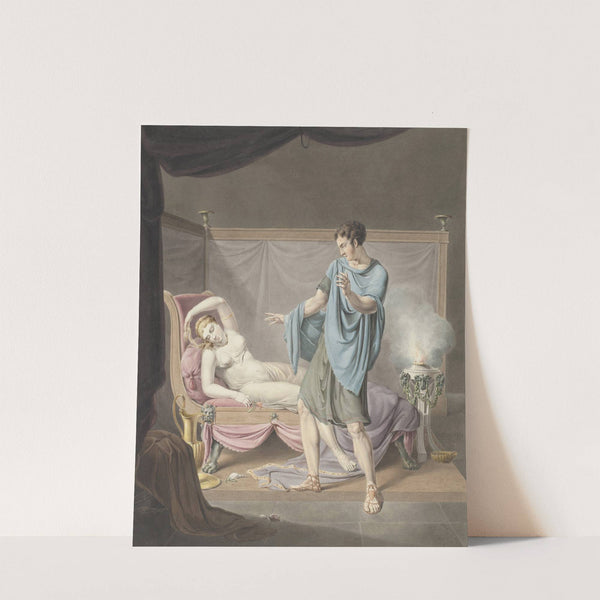 Klassieke voorstelling met staande man bij vrouw op ligbed by Henricus Franciscus Wiertz