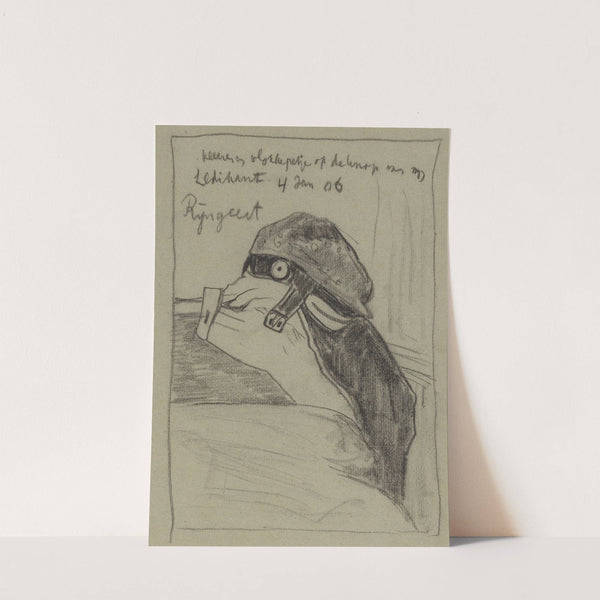 Kleeren en vlokkepetje op de knop van mijn ledikant by Theo van Hoytema