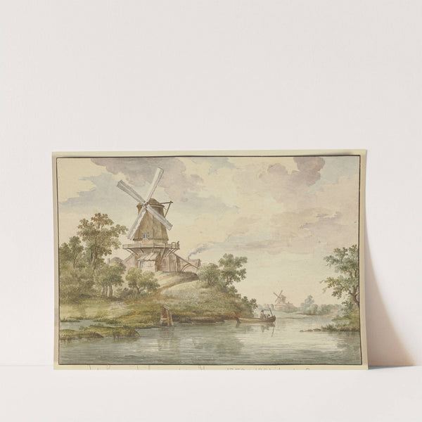 Kleiner Fluß, an dessen Ufer zwei Windmühlen by Jean George Teissier