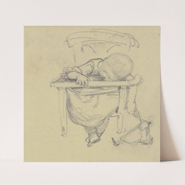 Kleines Kind im Stühlchen eingeschlafen, die Puppe bei der Hand haltend by Jakob Fürchtegott Dielmann