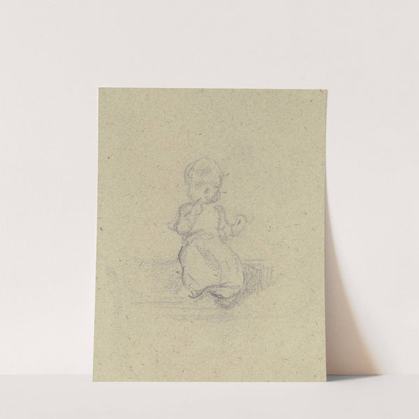 Kleines Kindchen sitzend und essend, es scheint in der Hand einen Apfel zu halten, die andere hat es an den Mund geführt by Jakob Fürchtegott Dielmann