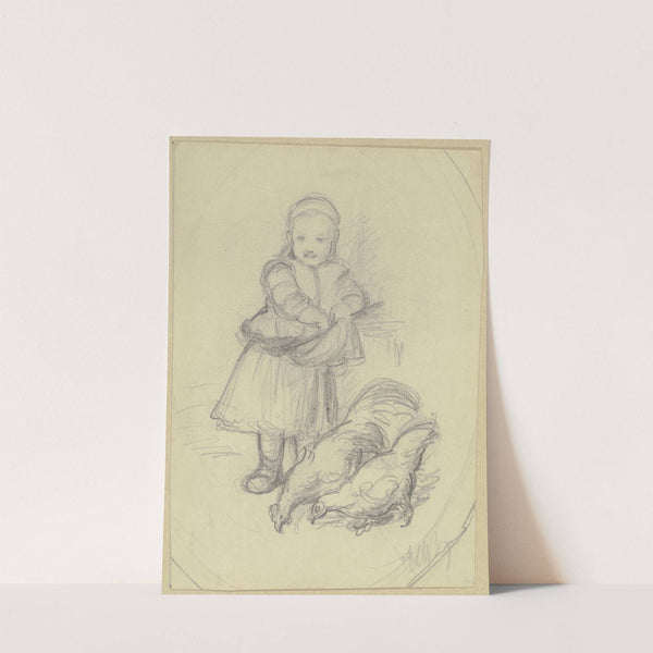 Kleines Mädchen Hühner fütternd by Wilhelm Amandus Beer
