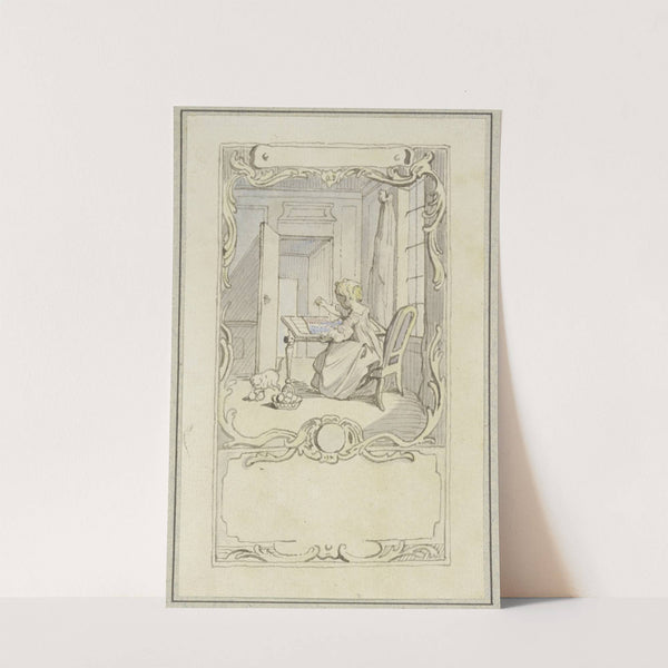 Kleines sitzendes Mädchen am Tisch by Hubert-François Gravelot