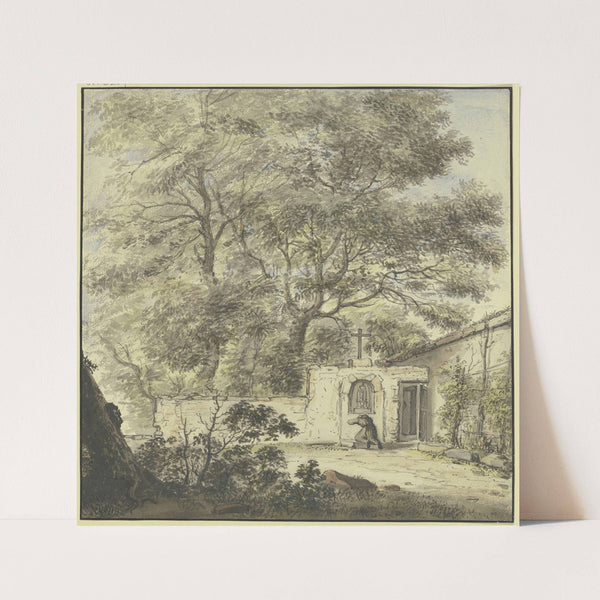 Klosterhof mit betendem Mönch by Pieter Moninckx