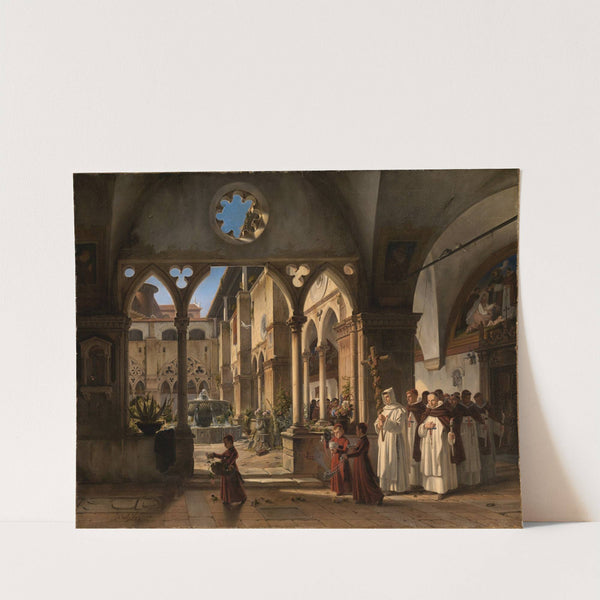 Klosterhof mit Prozession von Trinitariermönchen by Wilhelm Gail