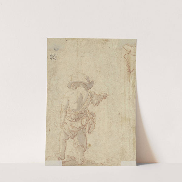 Knabe in Rückansicht, die Rechte weisend erhoben by Johann Heinrich Roos