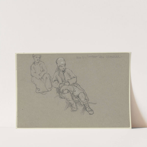 Knabe und Mädchen an einer Treppe sitzend by Wilhelm Amandus Beer