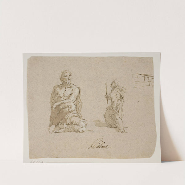 Knælende mand, pige med et lys på vej op ad en trappe Jomfruen træder ind i templet , perspektivtegning af trappen by Jacopo Palma il Giovane