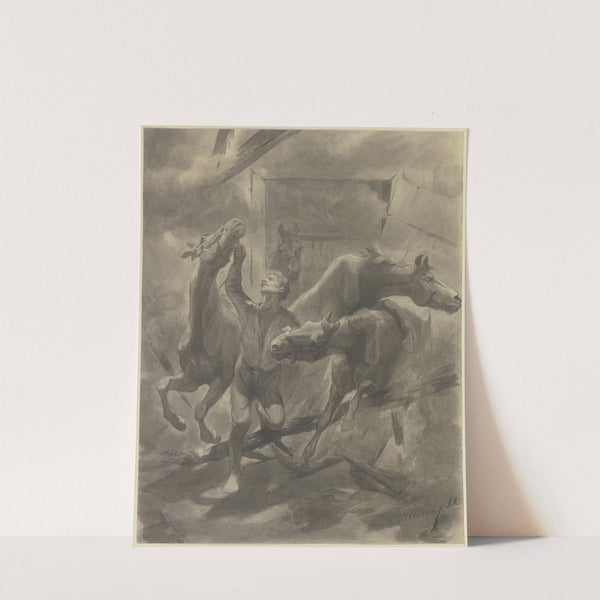 Knecht mit wilden Pferden vor Stall (1888) by Wilhelm Altheim