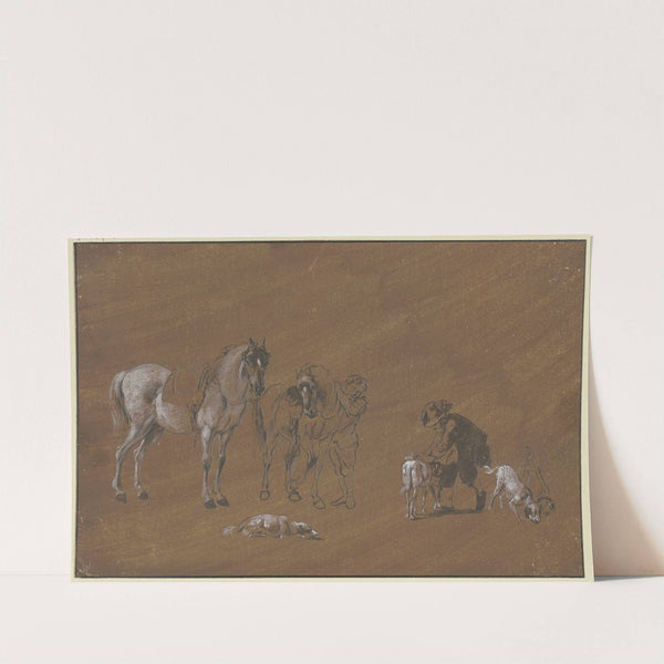 Knecht mit zwei Pferden und ein Knabe mit Hunden by Johann Georg Wagner