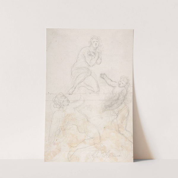 Kneeling Female Nude and Two Studies of Angels by Georg Raphael Donner