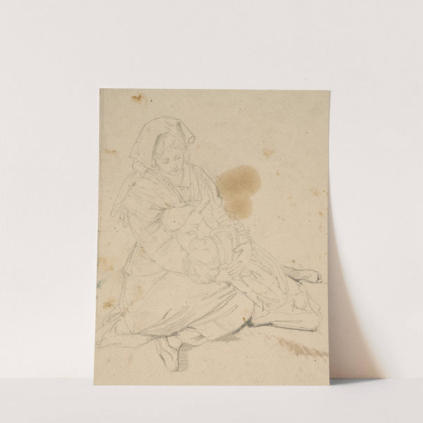 Kneeling Italian woman holding a praying girl by Johann Baptist Kirner