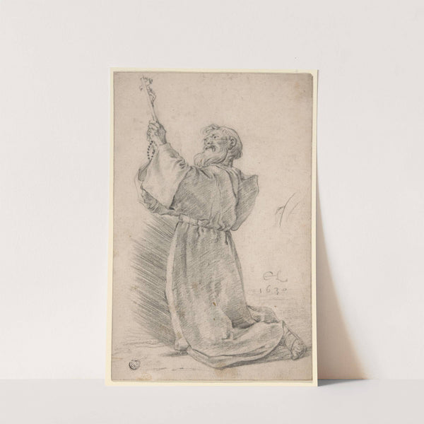 Kneeling Monk Holding a Crucifix (1630) by Cornelis Saftleven