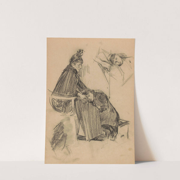 Knielend meisje bij een zittende vrouw (1887) by Marius Bauer