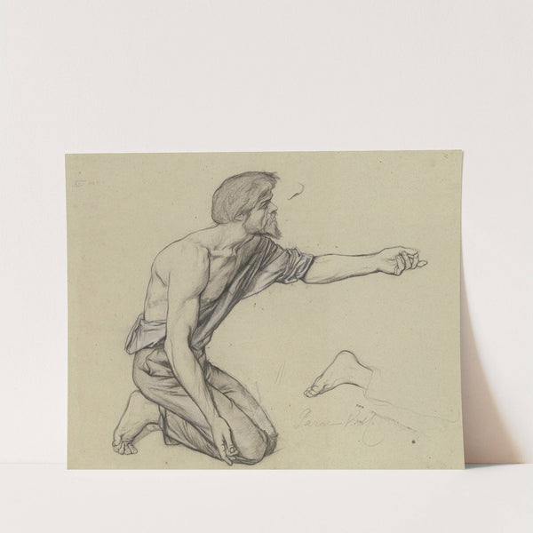 Kniender Bettler, die Linke austreckend, daneben ein einzelner Fuß, aus dem 'Gastmahl des Reichen' by Victor Müller