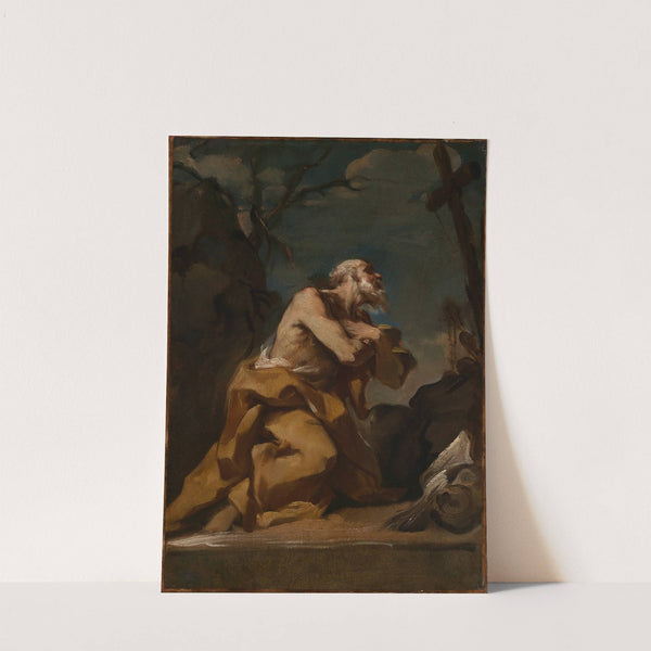 Kniender Heiliger (Hieronymus) in Anbetung eines Kreuzes by Francesco Polazzo