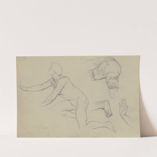 Kniender männlicher Akt, daneben Wiederholungen von Details und mit Draperie by Victor Müller